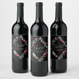 Etiqueta Para Botella De Vino Bohemias Cheers Black Red Roses Boda Etiqueta de v