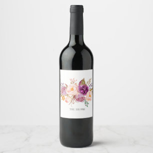 Etiqueta Para Botella De Vino bohemio, peonía, morado floral, flores, boho