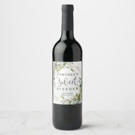 Etiqueta Para Botella De Vino Boho acuarela eucalipto marco dorado dulce 16