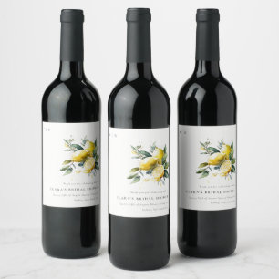 Etiqueta Para Botella De Vino Boho Acuarela Limón Amarillo Jardín Despedida de S