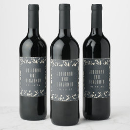Etiqueta Para Botella De Vino Boho Black Hand Drake Floral Boda Personalizado