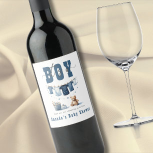Etiqueta Para Botella De Vino Boho Blue Clothesline Sweet its a Boy Baby Shower