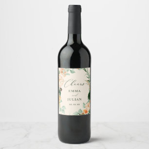 Etiqueta Para Botella De Vino Boho Botánico Greenery Floral Peach Favor