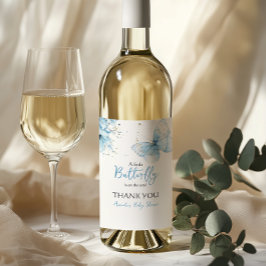 Etiqueta Para Botella De Vino Boho Butterfly Wildflower Floral Blue Baby Shower