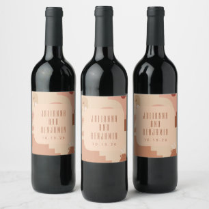 Etiqueta Para Botella De Vino Boho Floral Moderno Rubor Terracotta Boda Personal
