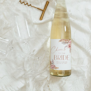 Etiqueta Para Botella De Vino Boho Floral Pampas Rosa Saludos de Oro
