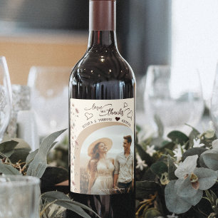 Etiqueta Para Botella De Vino Boho Flores Silvestres Amor Gracias Foto Corazones