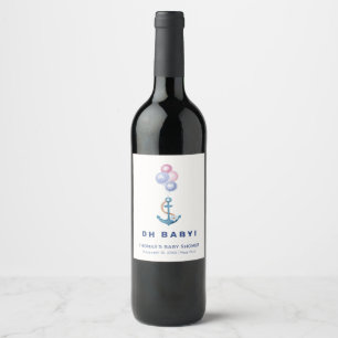 Etiqueta Para Botella De Vino Boho Minimal Nautical Anchor Balloon Baby Shower