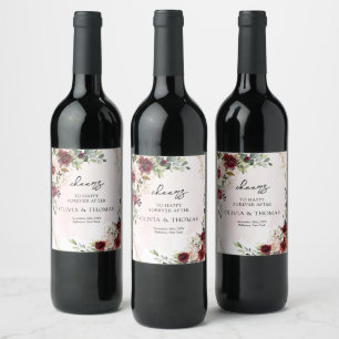 Etiqueta Para Botella De Vino Boho moderno burgundy floral de oro geométrico