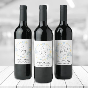 Etiqueta Para Botella De Vino Boho Rainbow Watercolor Baby Shower