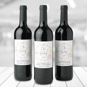 Etiqueta Para Botella De Vino Boho Rainbow Watercolor Baby Shower