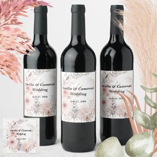Etiqueta Para Botella De Vino Boho Rubor Dried Floral Custom Wedding