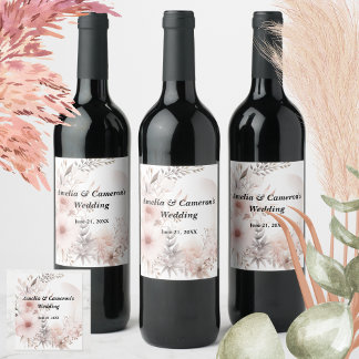Etiqueta Para Botella De Vino Boho Rubor Dried Floral Custom Wedding