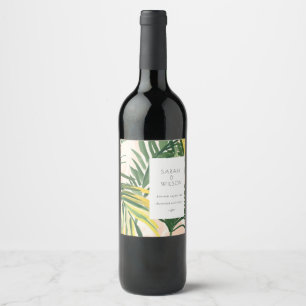 Etiqueta Para Botella De Vino Boho Rubor Green Tropical Palm Beach Wedding