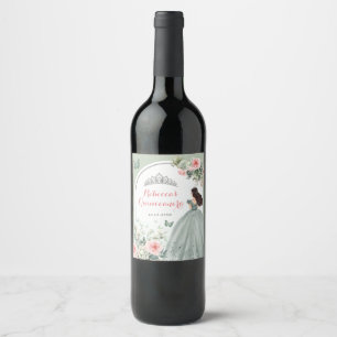 Etiqueta Para Botella De Vino Boho Sage Floral Rosa Verde Quinceañera