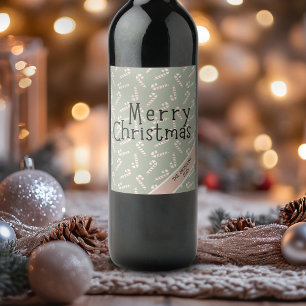 Etiqueta Para Botella De Vino Boho sage green Merry Christmas candy