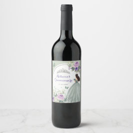 Etiqueta Para Botella De Vino Boho Sage Green Purple Floral Quinceañera