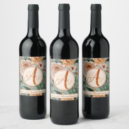 Etiqueta Para Botella De Vino Boho Terracotta Sage Monograma Fall Wedding
