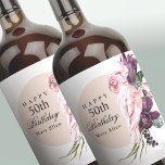 Etiqueta Para Botella De Vino Boho Tropical 50th Birthday Party<br><div class="desc">Añada un toque personal memorable a una celebración de 50 años con estas etiquetas de personalizado. El tema es muy tropical, florido y fabuloso. Un marco redondo de color beige claro subió el texto junto con un hermoso loro rosado sentado sobre un ramo de elementos florales tropicales que incluyen protea...</div>