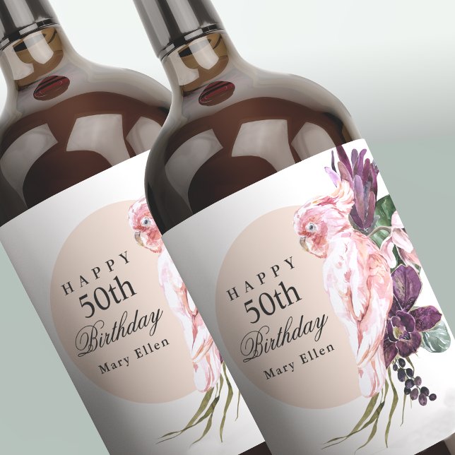 Etiqueta Para Botella De Vino Boho Tropical 50th Birthday Party (Subido por el creador)