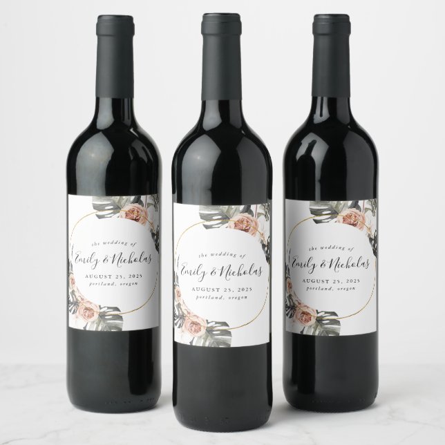 Etiqueta Para Botella De Vino Boho Tropical Floral | BODA (Botellas)