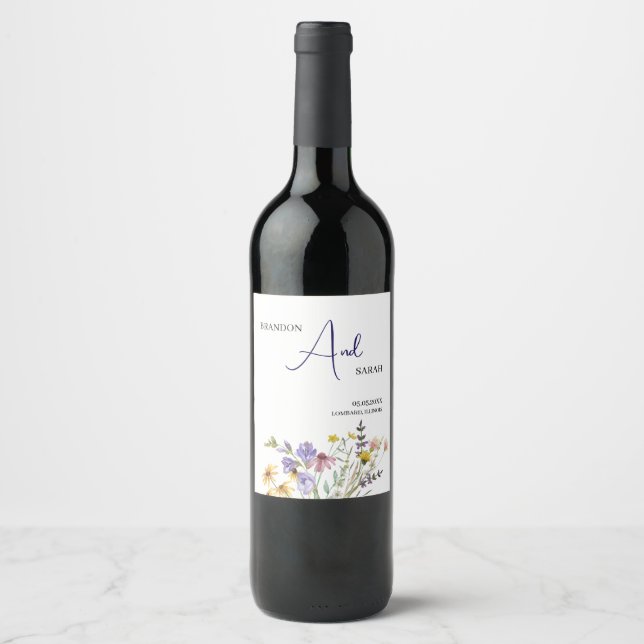 Etiqueta Para Botella De Vino Boho Wildflower Boda (Anverso)