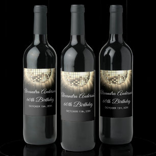 Etiqueta Para Botella De Vino Bola Disco de la Fiesta de los 70 de los Años 60 d