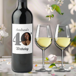 Etiqueta Para Botella De Vino Bold 40th Birthday Party Photo Favor