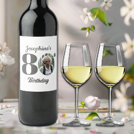 Etiqueta Para Botella De Vino Bold 80th Birthday Party Photo