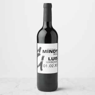 Etiqueta Para Botella De Vino BOLD AMPERSAND Grunge Boda Blanco y Negro 