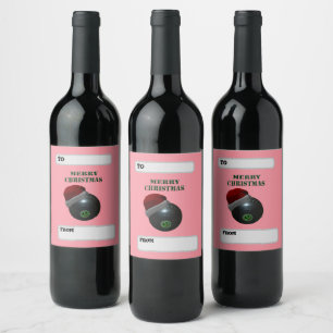 Etiqueta Para Botella De Vino Bolos de césped Feliz Navidad,