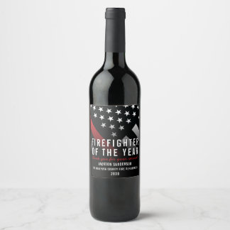 Etiqueta Para Botella De Vino Bombero del año Bandera de la línea roja del emple