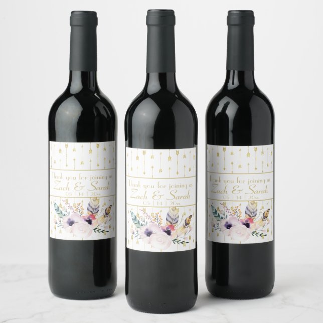 Etiqueta Para Botella De Vino Bonito Boho Bouquet Boda (Botellas)