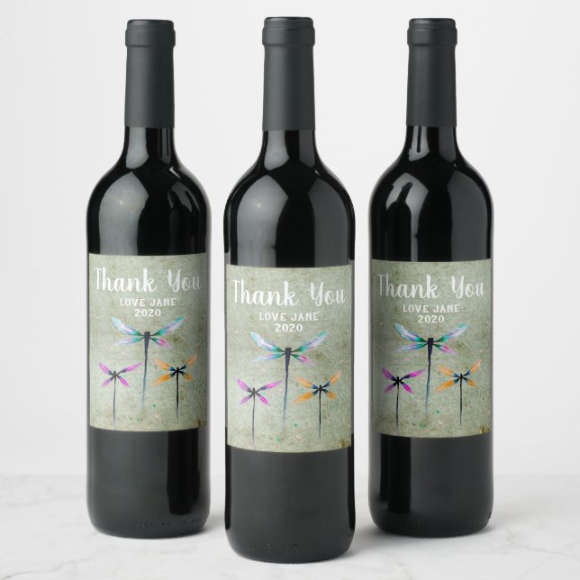 Etiqueta Para Botella De Vino Bonito dragonflies acuarela rústica (Botellas)