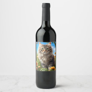 Etiqueta Para Botella De Vino Bonito jardín de gatos