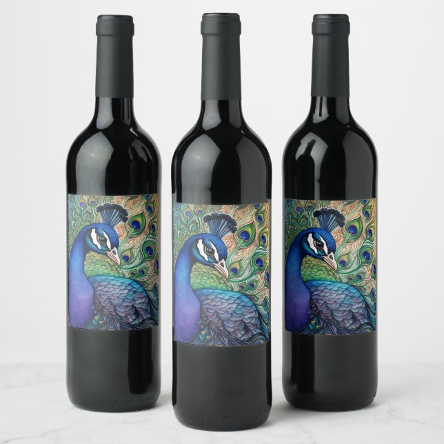 Etiqueta Para Botella De Vino Bonito Peacock acuarela (Botellas)