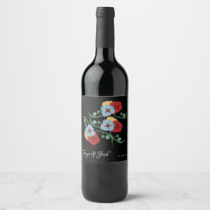 Etiqueta Para Botella De Vino Bonito Verde Botánico Floral Rojo Azul