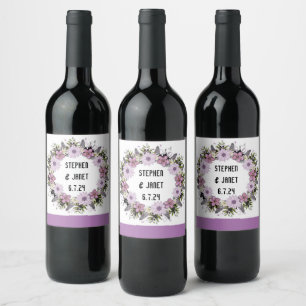 Etiqueta Para Botella De Vino Bonito Wreath Moderno Diseño Flores Florales