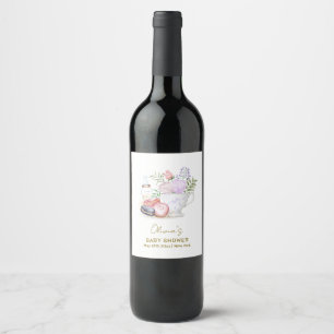 Etiqueta Para Botella De Vino Bonjour Floral Macarons Milk Tea Baby Shower