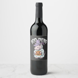 Etiqueta Para Botella De Vino Boo deng Spooky Halloween Moo Deng Baby Hippo