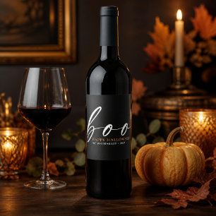 Etiqueta Para Botella De Vino Boo Feliz Halloween Negro