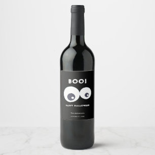 Etiqueta Para Botella De Vino Boo lindo monstruos eyeballs Feliz Halloween Negro