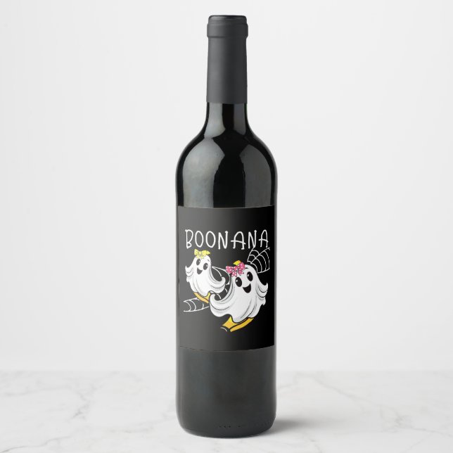 Etiqueta Para Botella De Vino Boonana Cute Ghost Banana Halloween (Anverso)