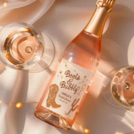 Etiqueta Para Botella De Vino Boots dibujados a mano y ducha de novia burbujeant