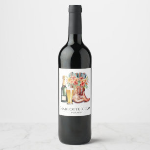 Etiqueta Para Botella De Vino Boots y burbujas con etiqueta de vino de ducha de 