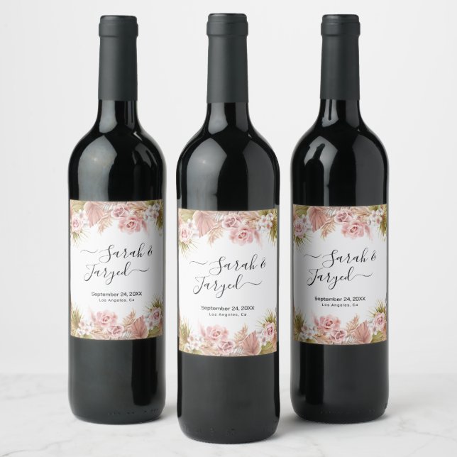 Etiqueta Para Botella De Vino Borde floral Boho (Botellas)