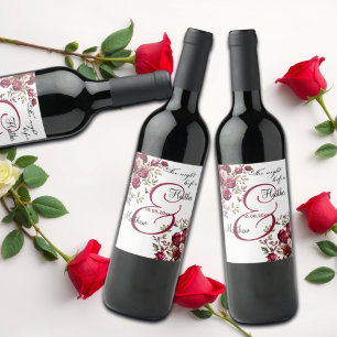 Etiqueta Para Botella De Vino Borgoña Floral moderna Boda "La noche antes"