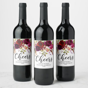 Etiqueta Para Botella De Vino Borgoña Marsala Rojo Rústico Boho Floral Chequeos