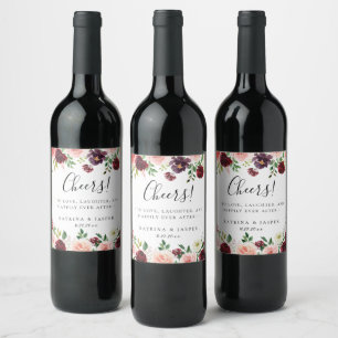 Etiqueta Para Botella De Vino Borgoña Red Rubor Floral Frame Boda