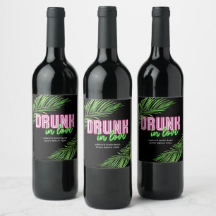 Etiqueta Para Botella De Vino Borracho Enamorada Neon Verde & Rosa Tropical Bach